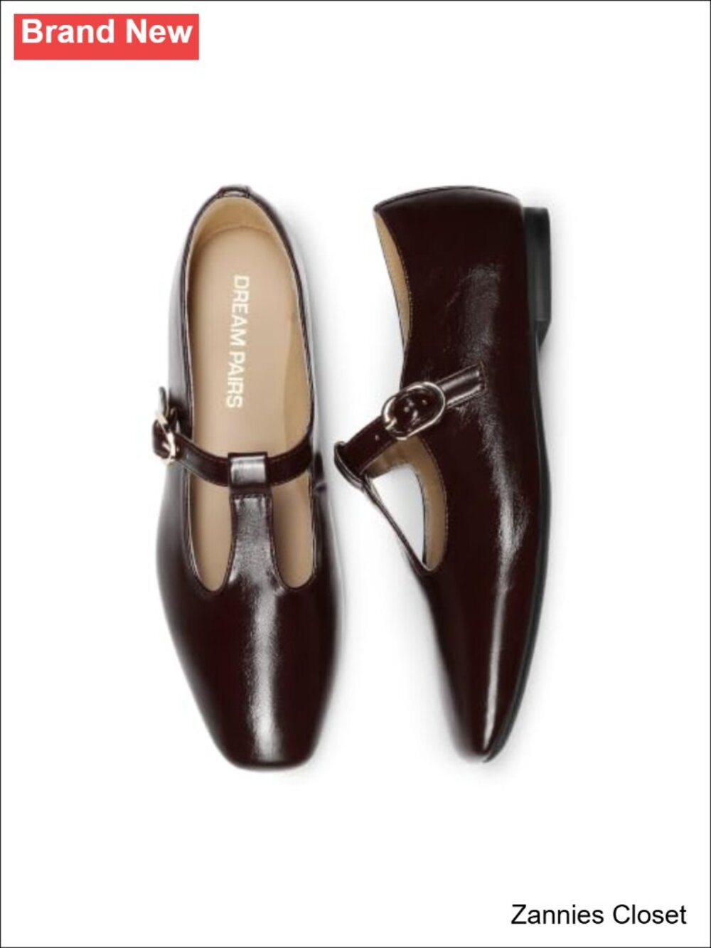 ✨DREAM PAIRS T-Strap Mary Jane Flats Square Toe Faux Leather